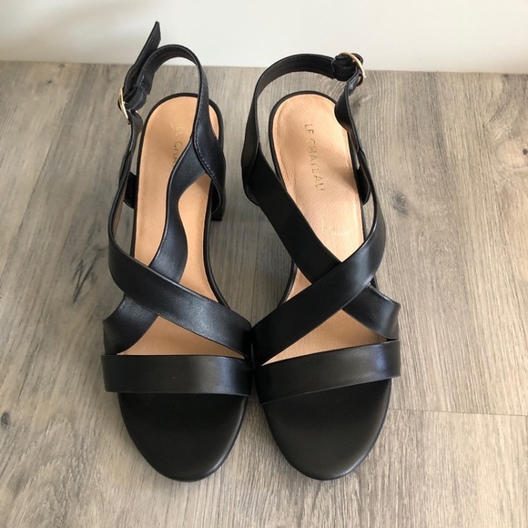 Le Chateau Cris-Cross Block Heel Leather Sandals - Picture 3 of 13